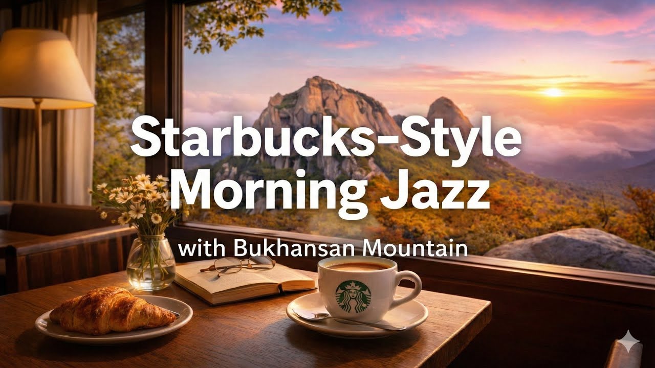 Starbucks Style Morning Jazz with Bukhansan Mountain View