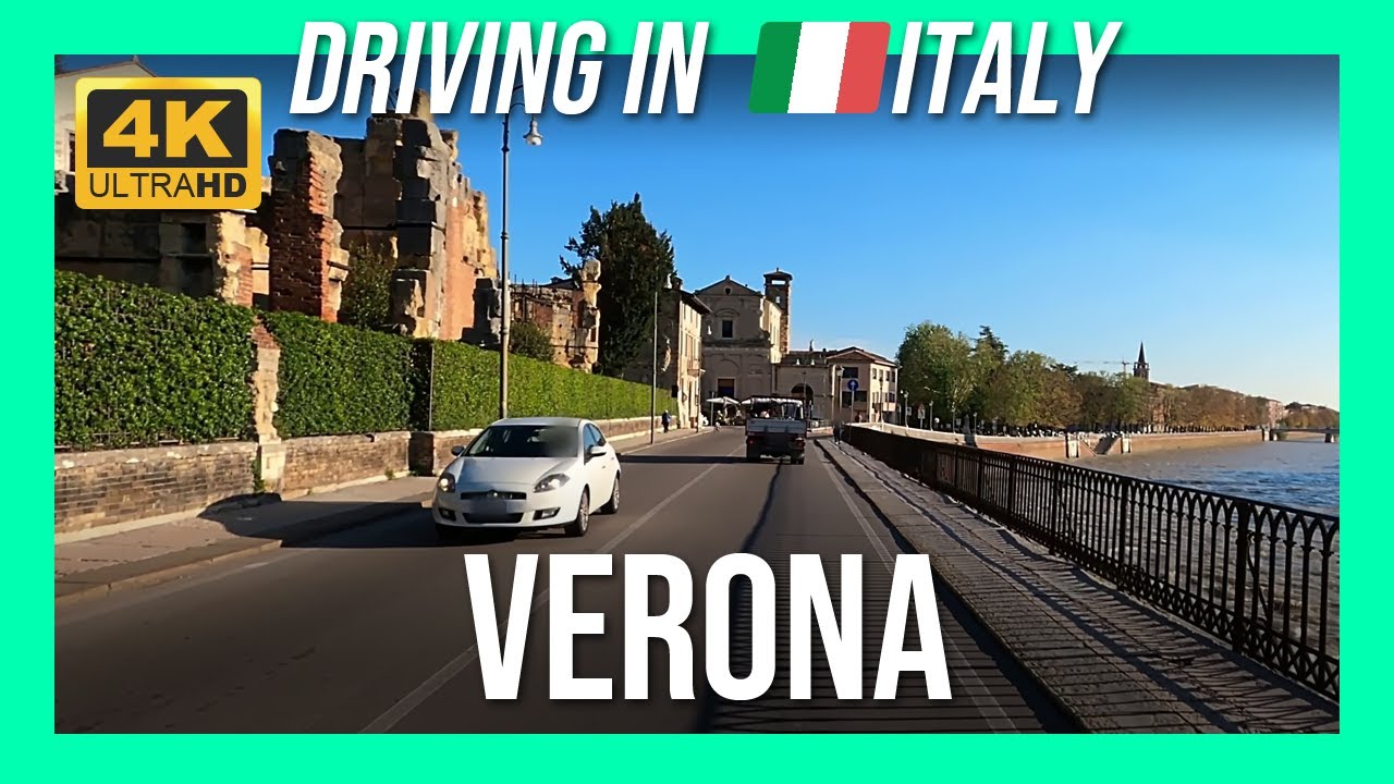 Driving in Verona (Italy): Scenic drive along the river Adige (4K 60fps)