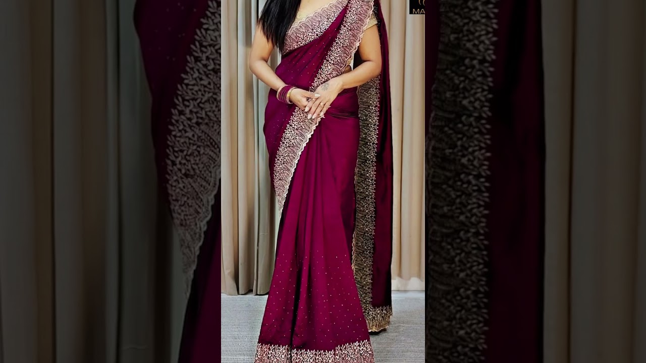 Beautiful vichitra silk saree with all over beads along with embroidery cut work border Work blouse