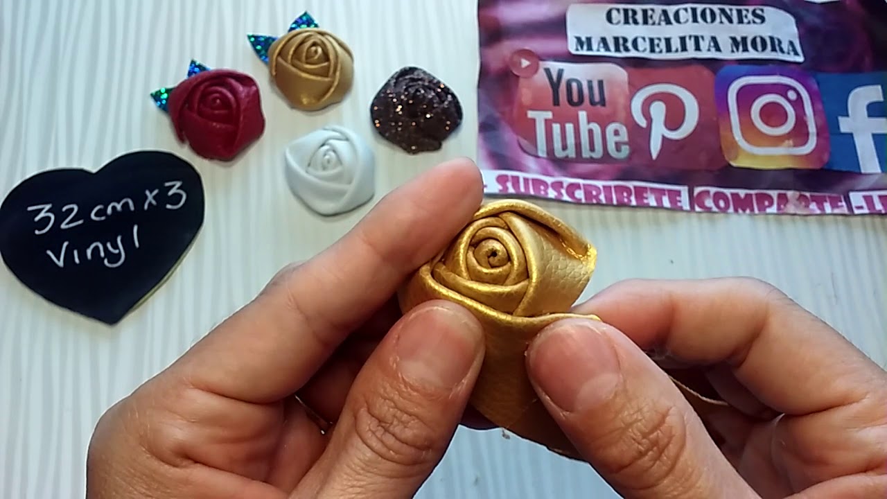 DIY/ FLOR Boton  en VINYL/ PASO A PASO/ How to  Make LEATHER  ROSE/