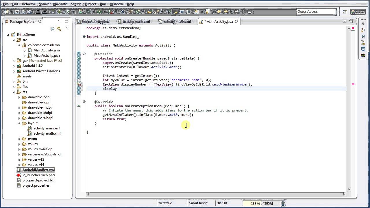 Passing values to activities using Extras: Android Programming