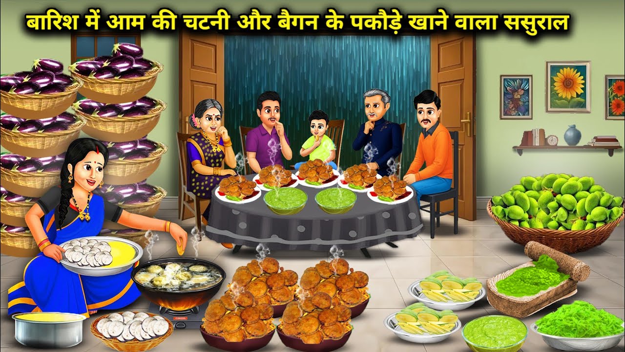 बारिश में आम की चटनी और बैगन के पकौड़े खाने वाला ससुराल || Cartoon Videos || Chacha Saas Bahu Tv||