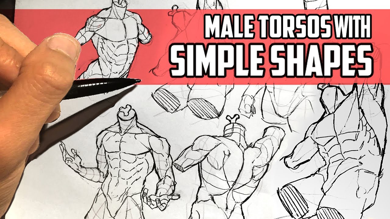 Drawing Male Torsos using SIMPLE SHAPES - (ASMR Sketching)