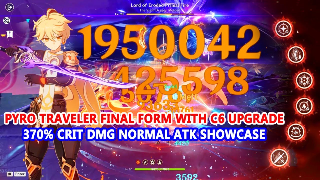 Pyro Traveler Final Form with Constellation C6 Upgrade : 370% Crit DMG Normal Atk Showcase