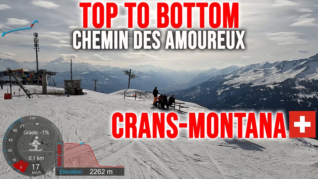 [4K] Skiing Crans-Montana, Top to Bottom via Chemin des Amoureux Red, Switzerland GoPro HERO10