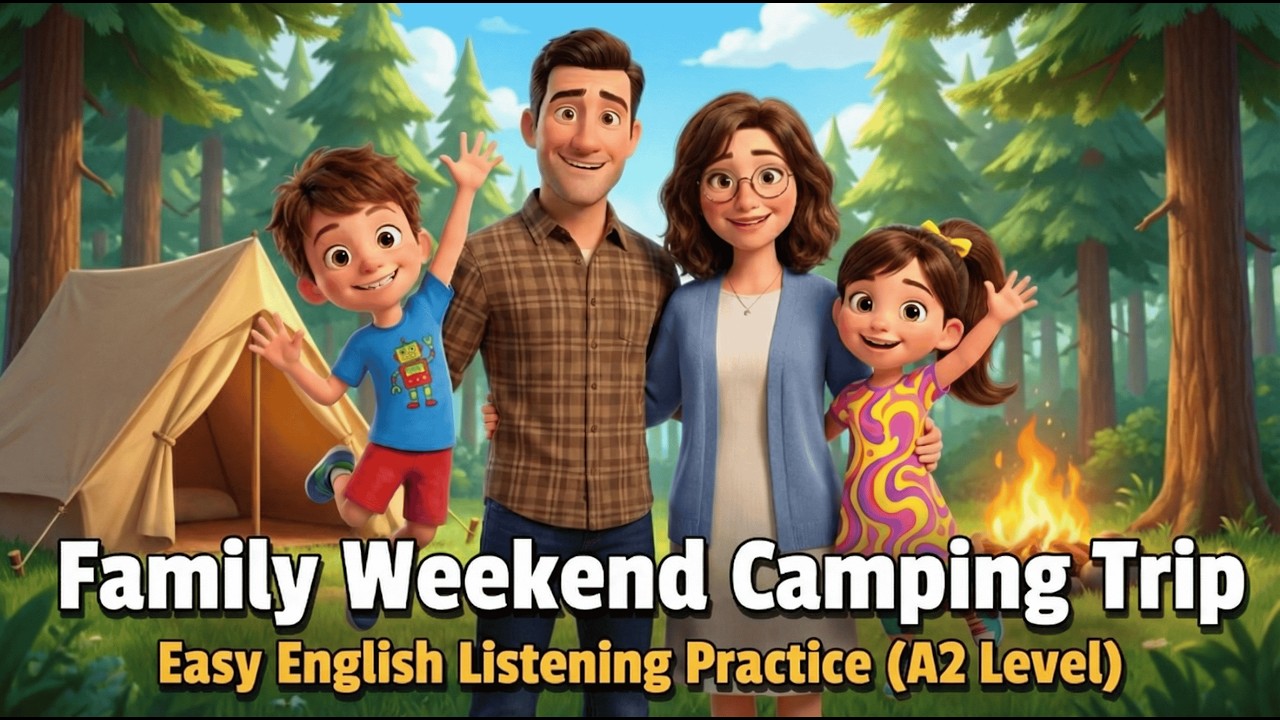 Family Camping Adventure in the Forest  Easy English Listening Story A2 Level