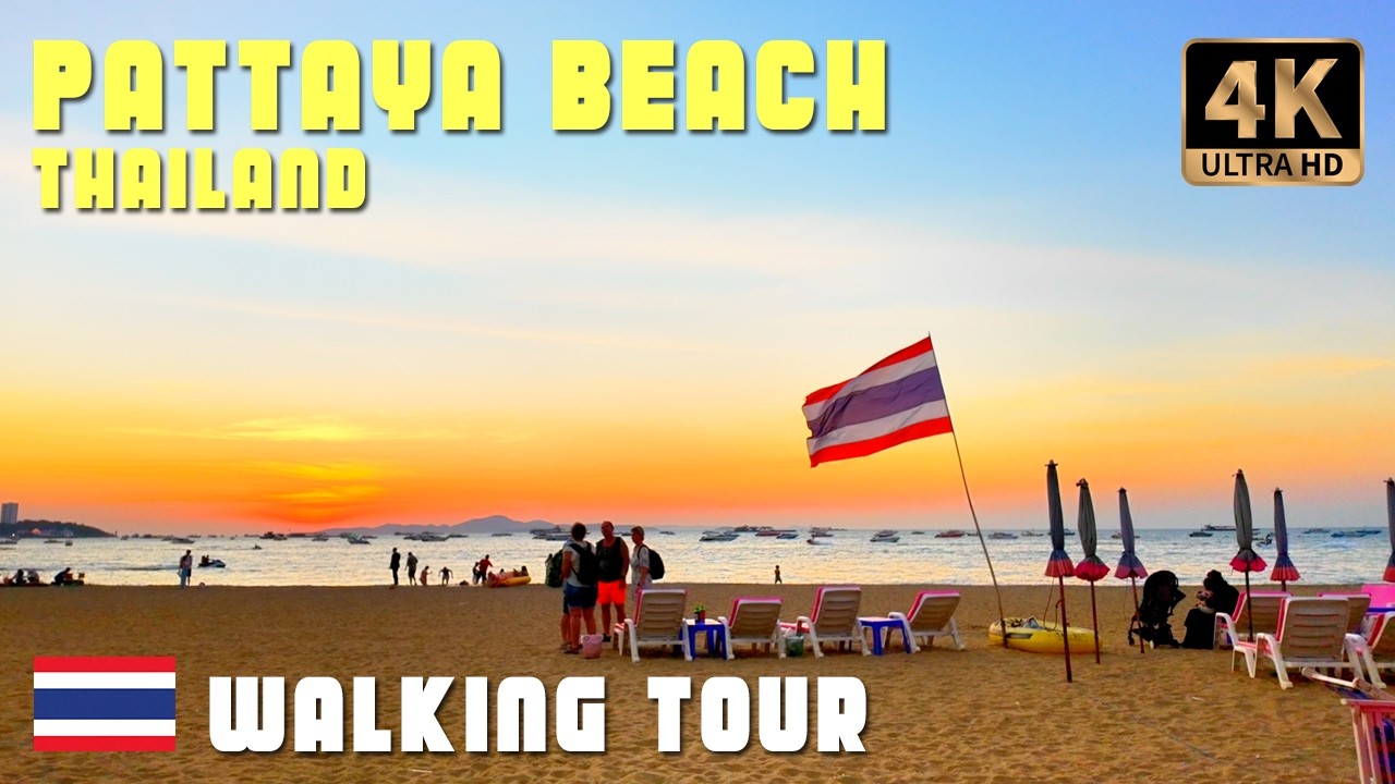 Pattaya Beach Sunset Walking Tour, Thailand | Winter 2026 | 4K HDR | With Captions