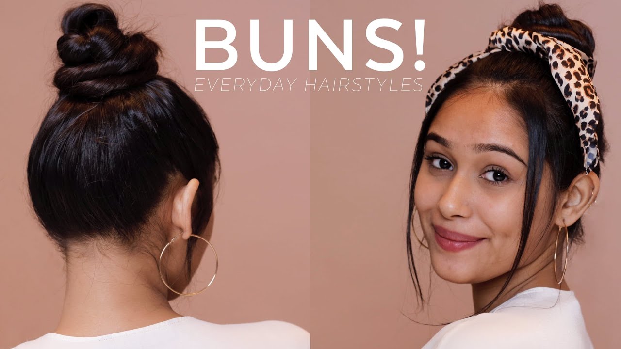 MESSY BUN HAIRSTYLES FOR LONG HAIR | HEATLESS EVERYDAY HAIRSTYLES