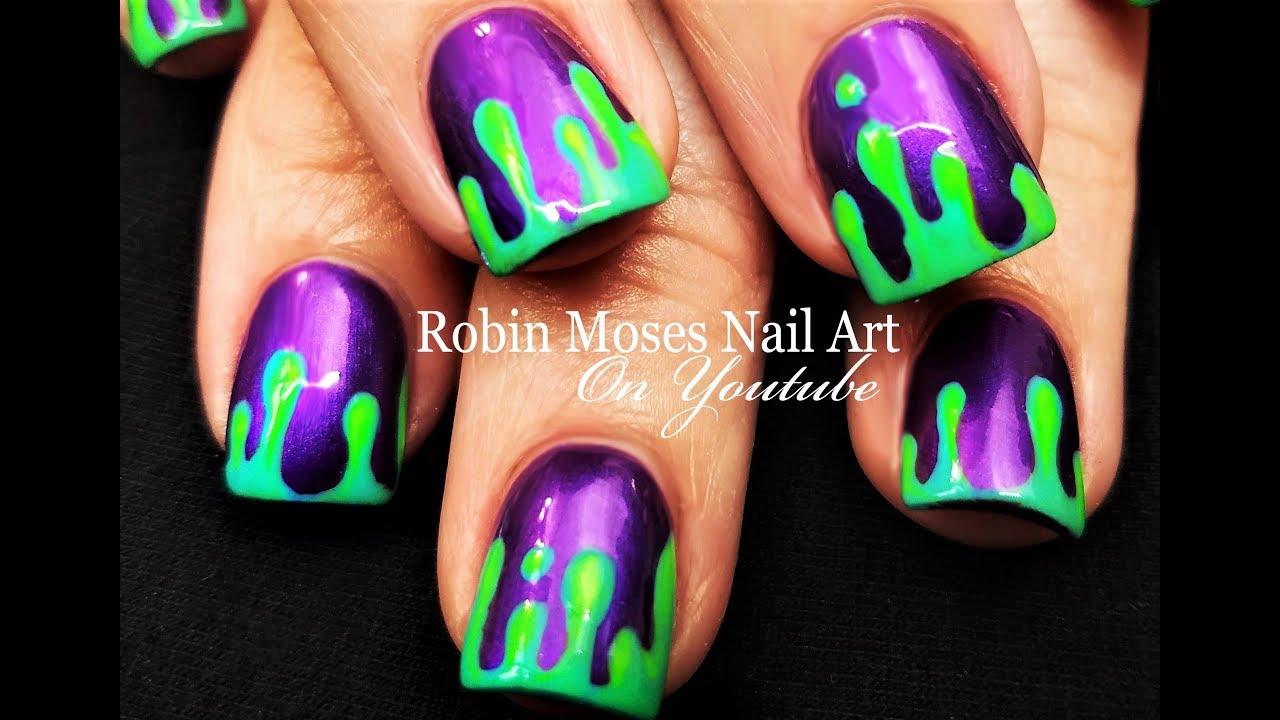 Halloween Nails! DIY Dripping Neon Green Slime Nail Art Design Tutorial