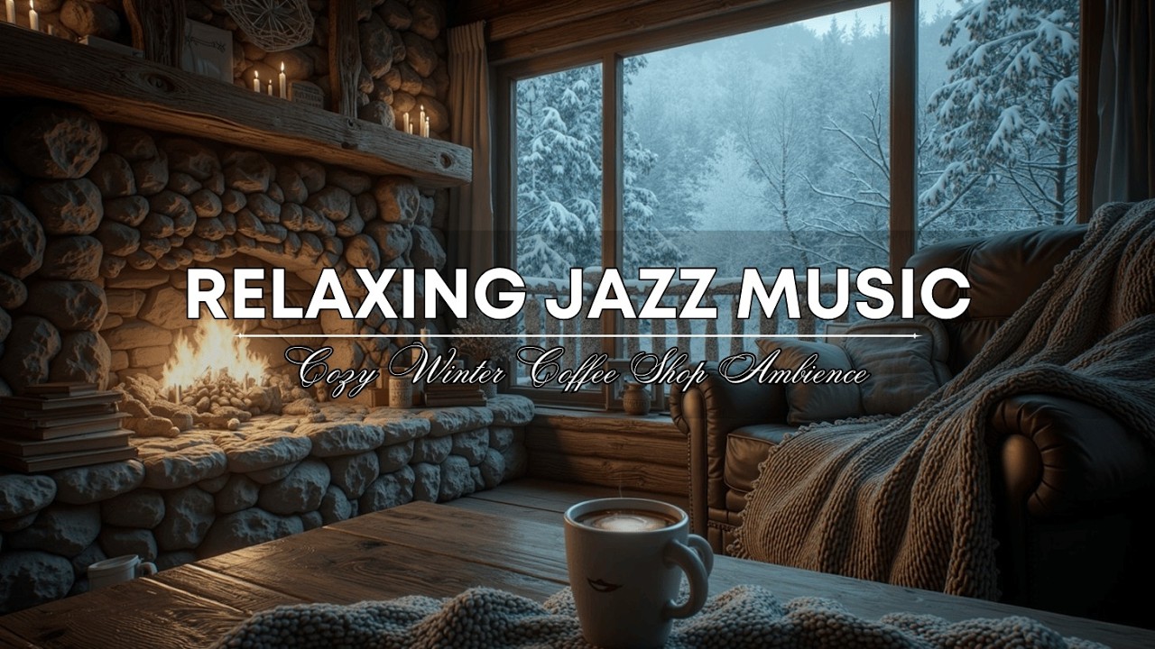 Уютное зимнее кафе — расслабляющий джаз, камин и снег