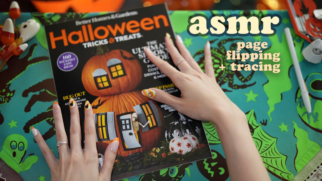 ASMR Halloween Magazine Flip Through 🎃 (whispering + paper sounds + tracing)