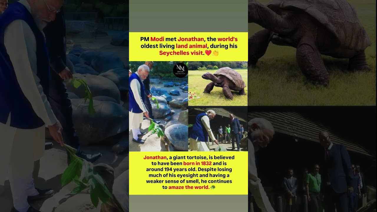 PM Modi met Jonathan the world&rsquo;s oldest living land animal during his Seychelles visit!🐢👏