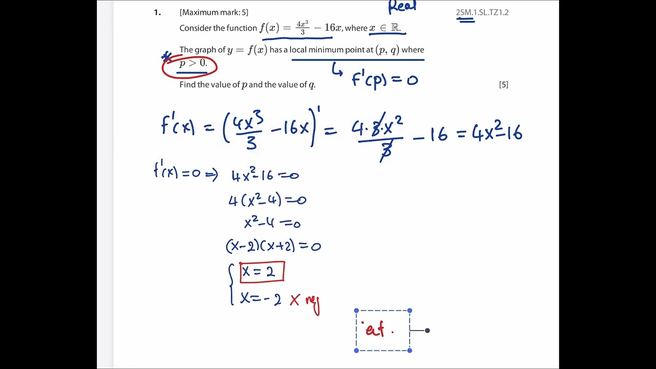 Past IB paper 1 question - Calculus