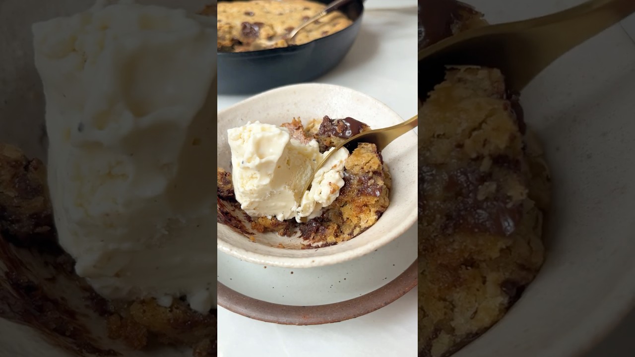 warm and gooey Brown Butter Chocolate Chip Skillet Cookie