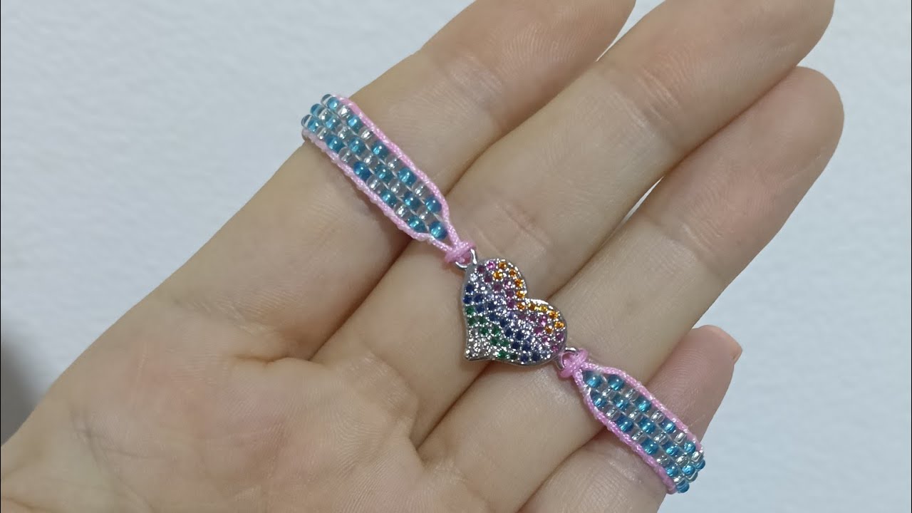 Tutorial Pulsera con técnica en mostacilla en telar con dije🩵📿