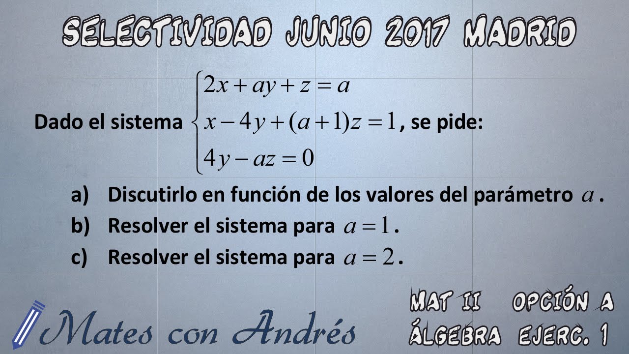 SELECTIVIDAD PAU EBAU EVAU MATEMÁTICAS II JUNIO 2017 MADRID – ÁLGEBRA 01