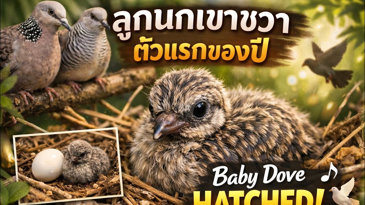 ลูกนกเขาชวาตัวแรกของปีนี้ออกมา #spotteddove #birds #zebradove #dove #wildlife #birdsounds #animals