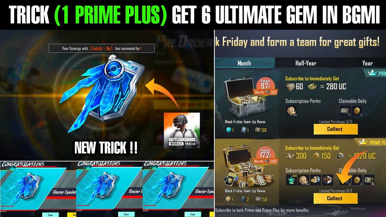 😲Trick Only 1 Prime Plus Get 6 Ultimate Gems | Bgmi New Ultimate Spin Free Gem Trick 
