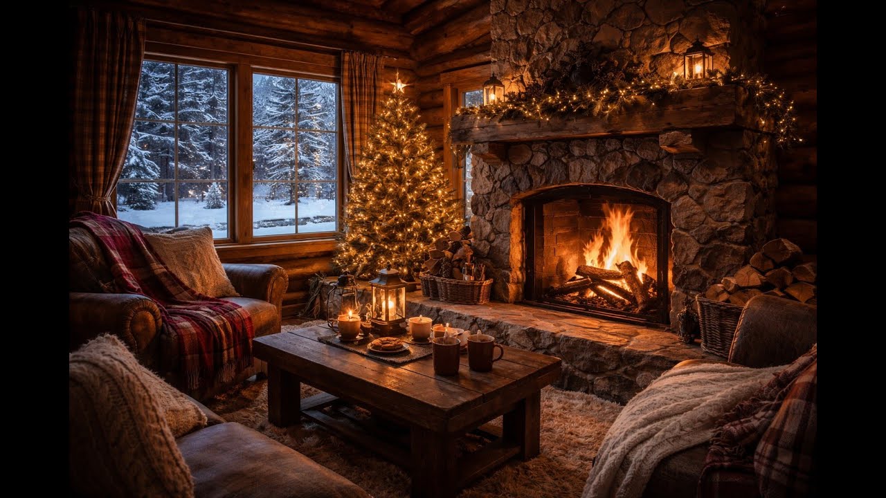 Cozy Snow Cabin, Fireplace Soothing Sound | Serene sound for rest and sleep