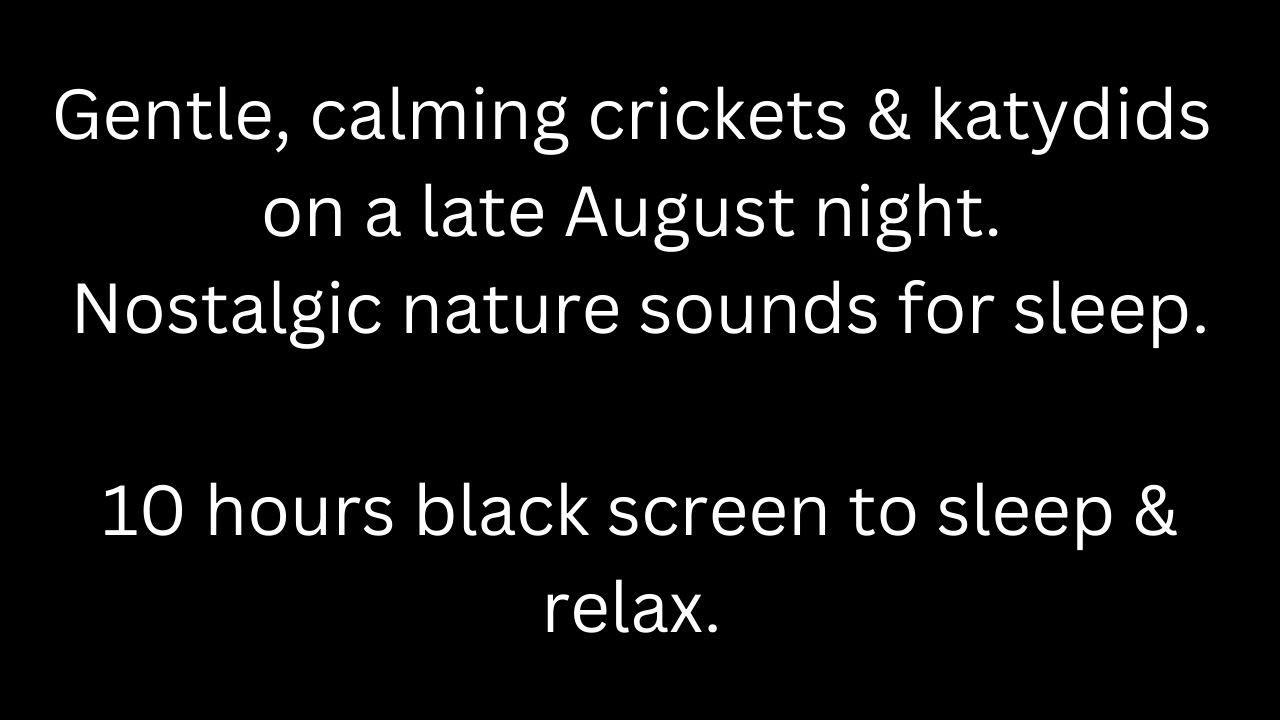 Gentle, calming crickets & katydids on a late August night, black screen 10 hour cricket sounds