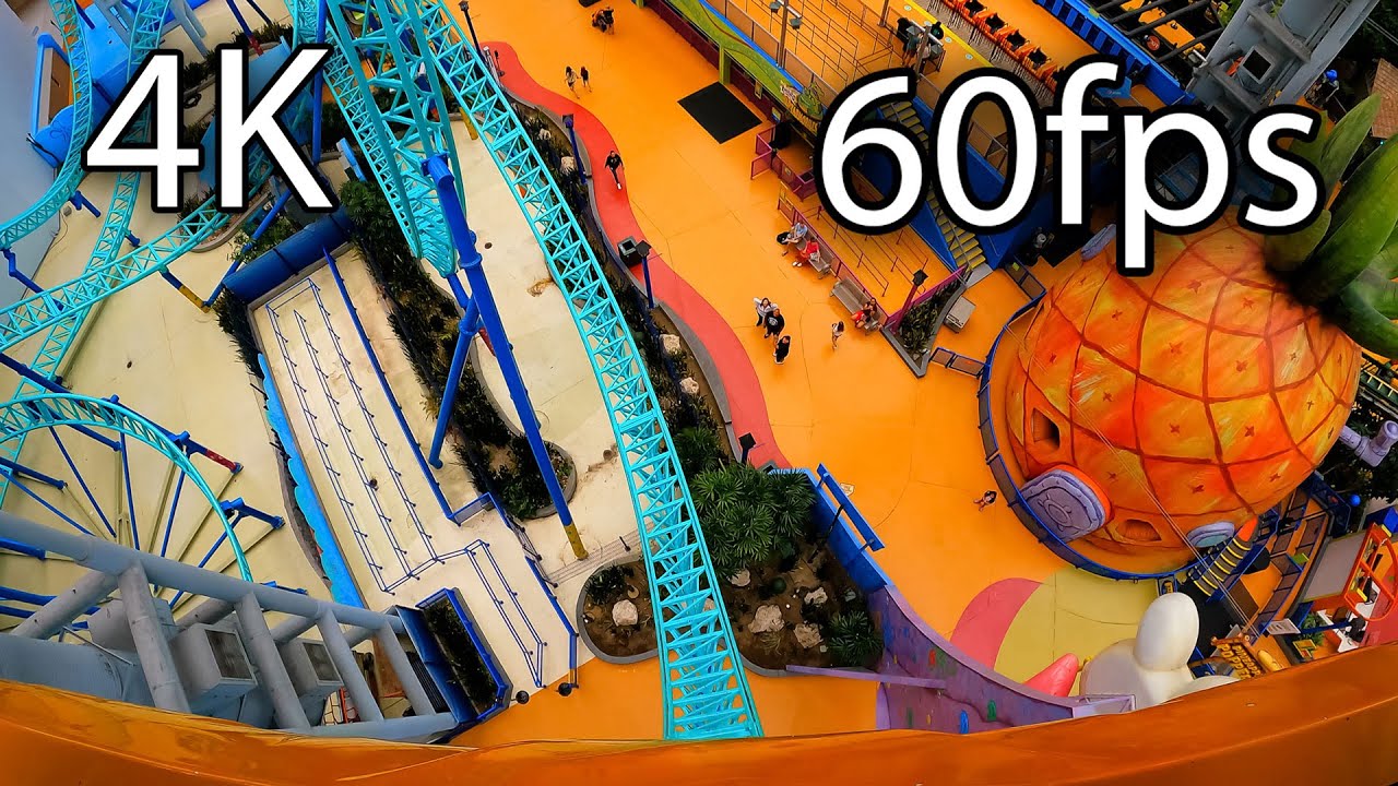 SpongeBob SquarePants Rock Bottom Plunge front seat on-ride 4K POV @60fps Nickelodeon Universe