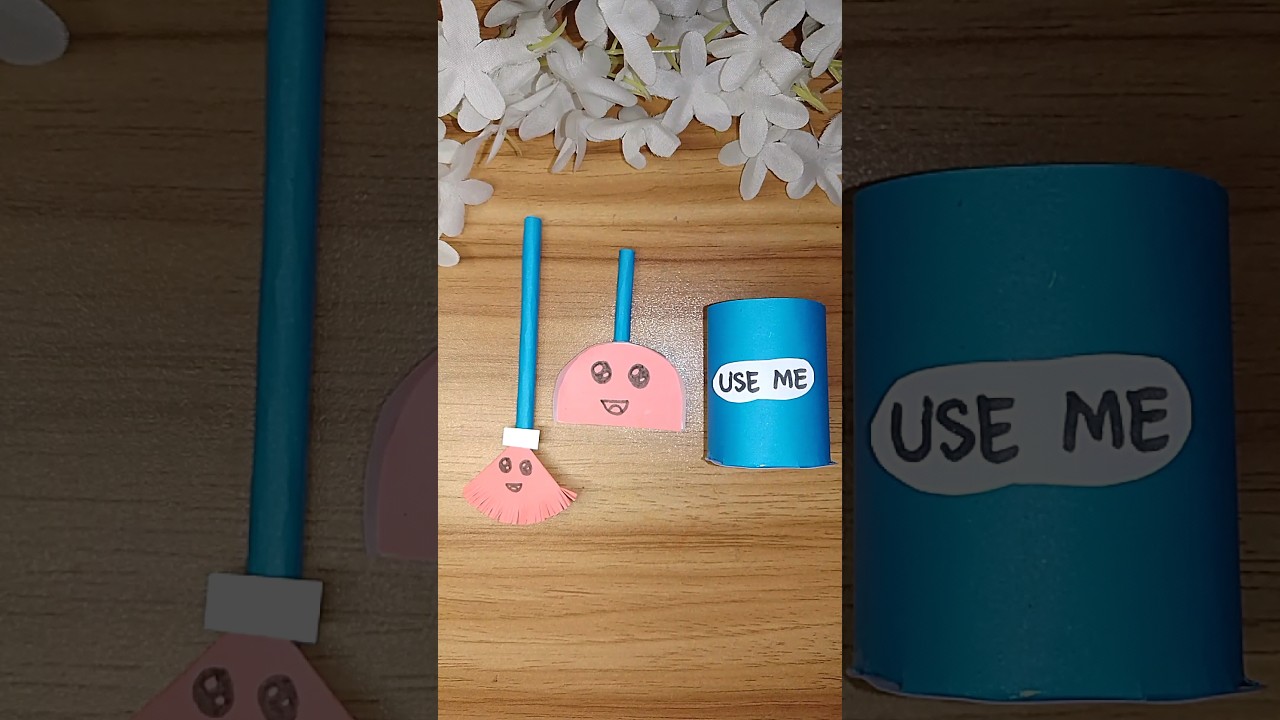 DIY paper broom, dustpan and dustbin | paper craft...😍 #shorts #craft #dustpan #broom #dustbins