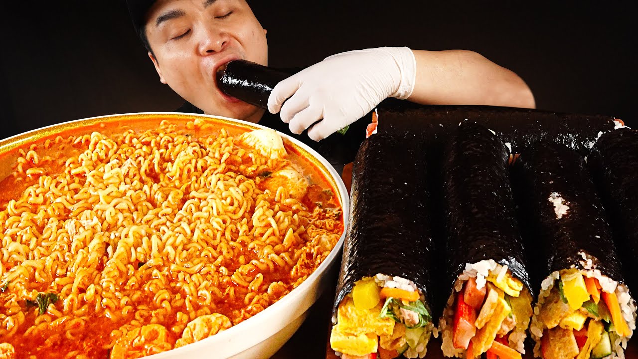 떵개가 좋아하는 조합! 열라면과 통참치김밥, 시골김치 먹방~!! 리얼사운드 ASMR Mukbang(Eating Show)