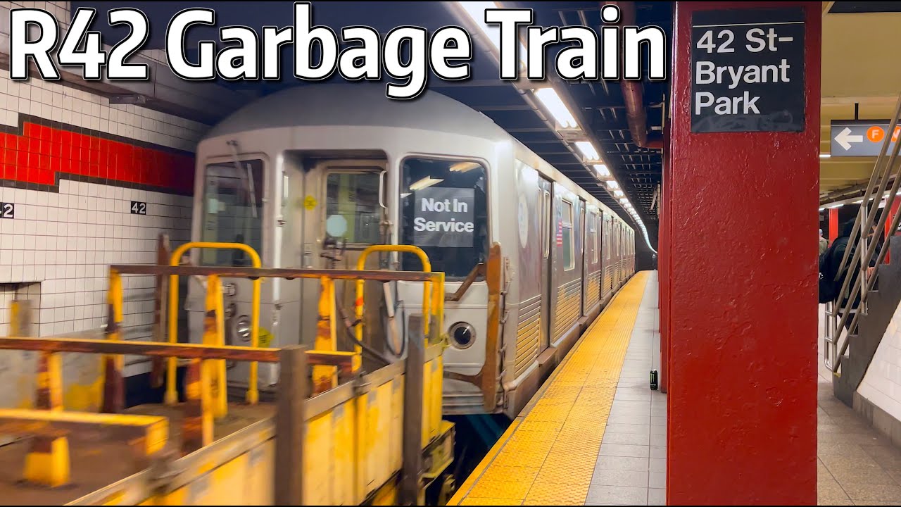 ⁴ᴷ⁶⁰ R42s Hauling the Garbage Train at 42nd Street - Bryant Park