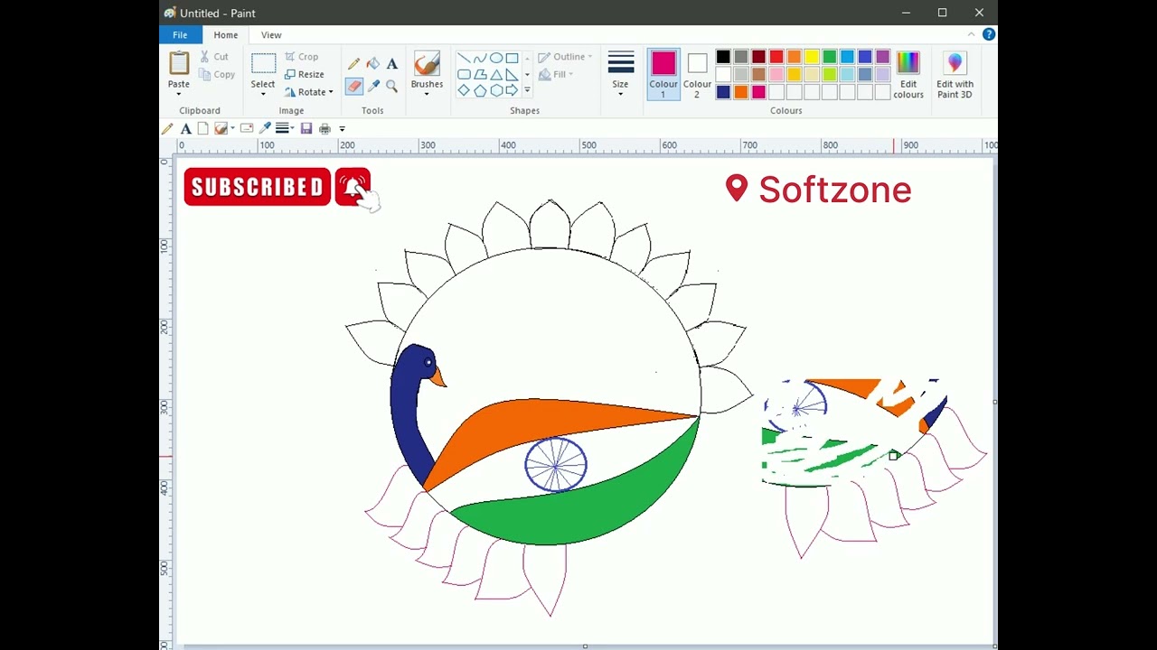 Wonderful Paint design of Peacock with Indian Flag | Learn designing in Paint