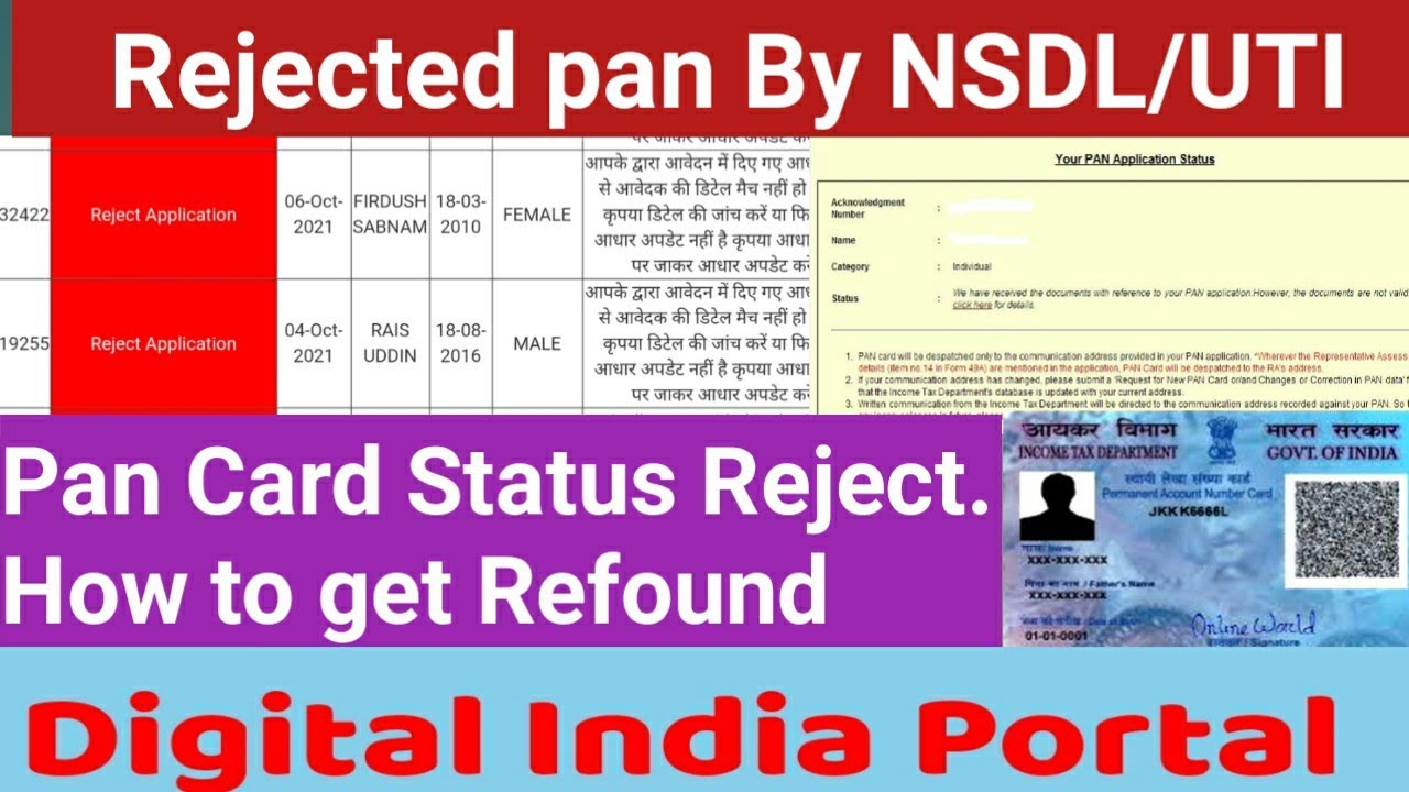 Pan card Rejected problem solved and Refound Money - Nsdl/Uti pan application rejected Live solution