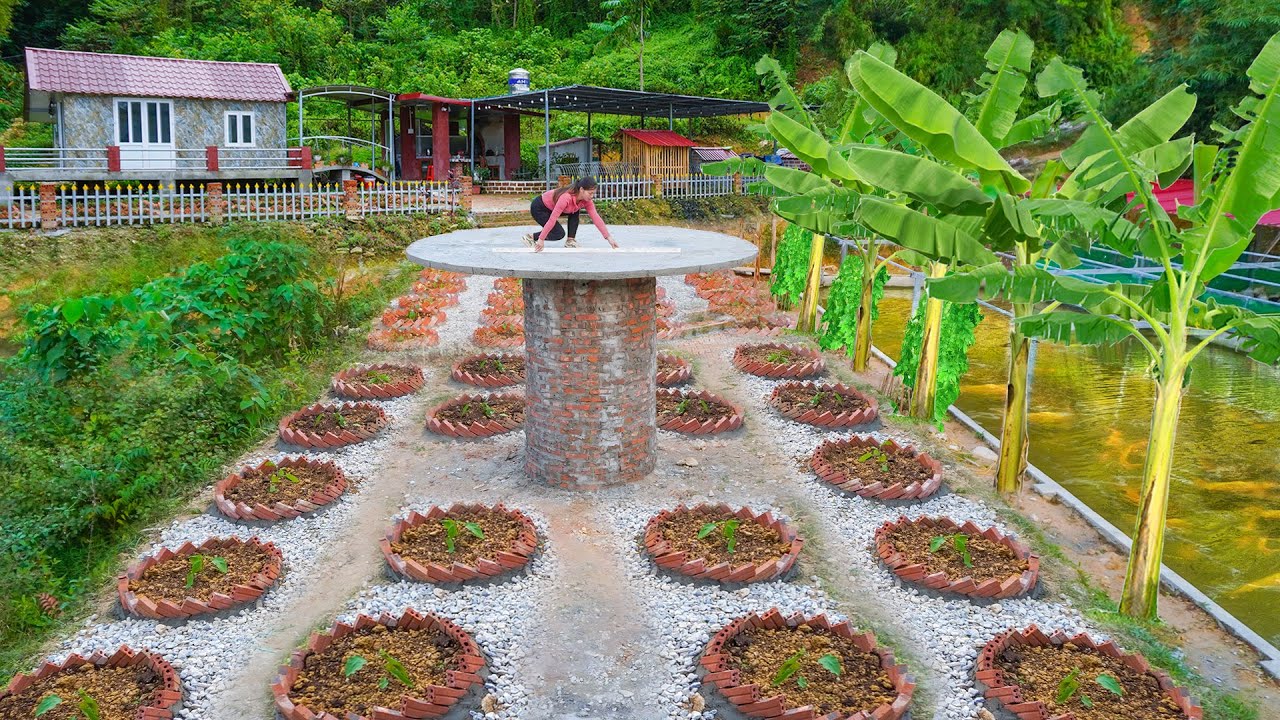 Building Solar Powered Light Cabin For The Farm - Large Concrete Columns Made of Sturdy Red Bricks