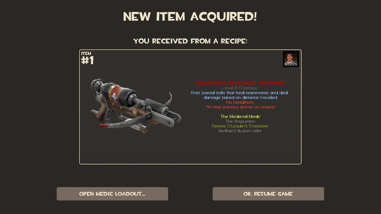 Fully Crafting a Collectors Crusaders Crossbow in TF2