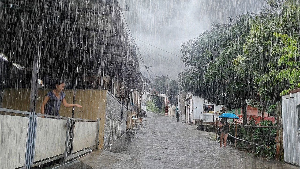Super heavy rain in my village, very heavy, immediately fell asleep with the sound of heavy rain