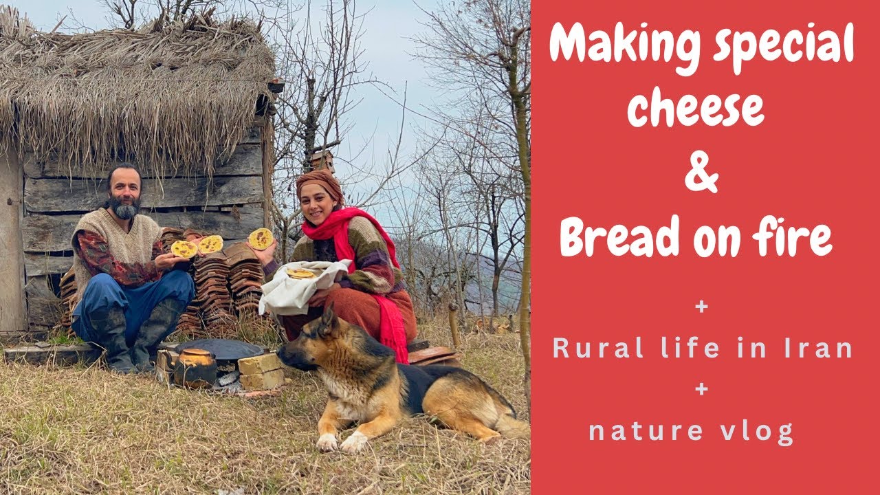 Iranian village life, making flavored cheese and local bread on fire 🍃 #rurallife #cheese #persian