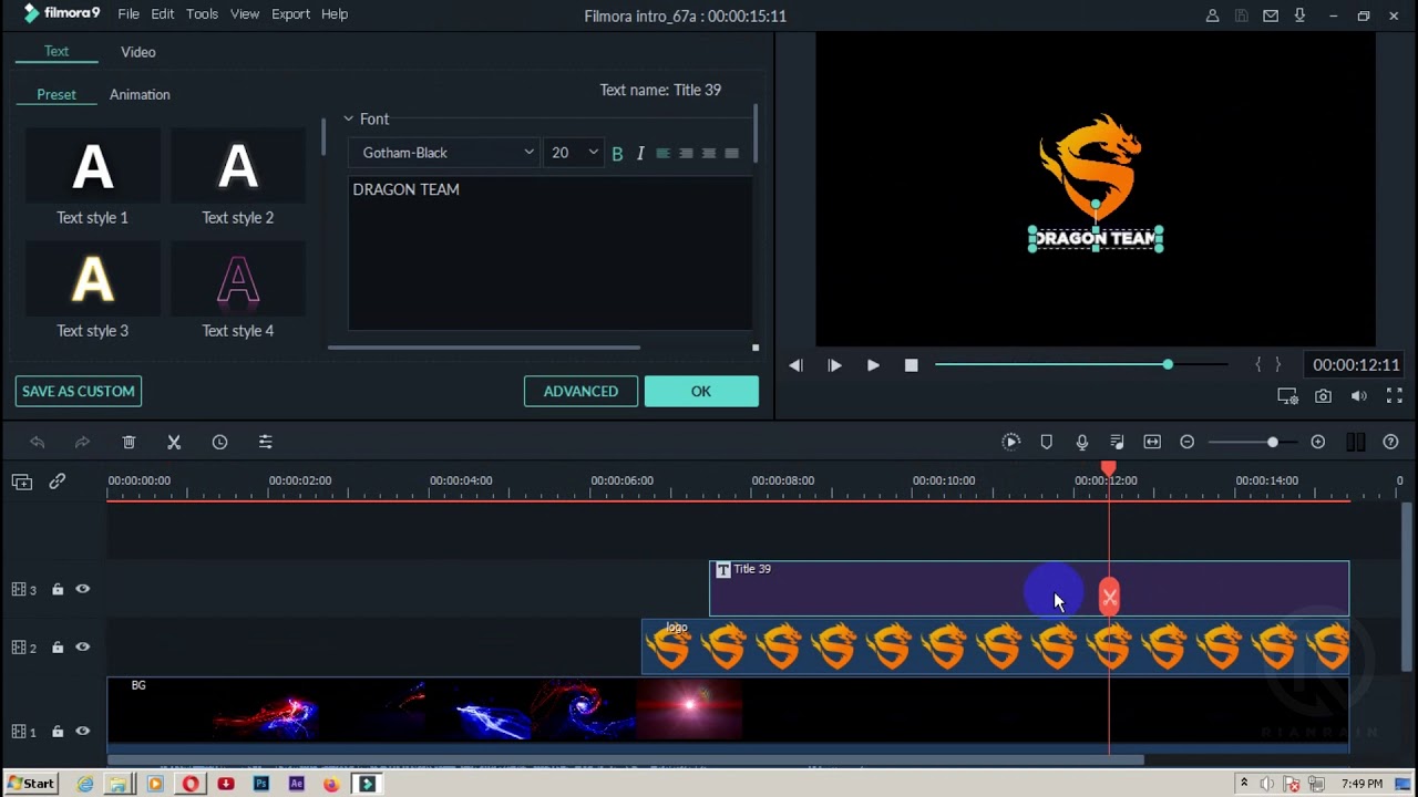 Edit Intro template in wondershare Filmora 9