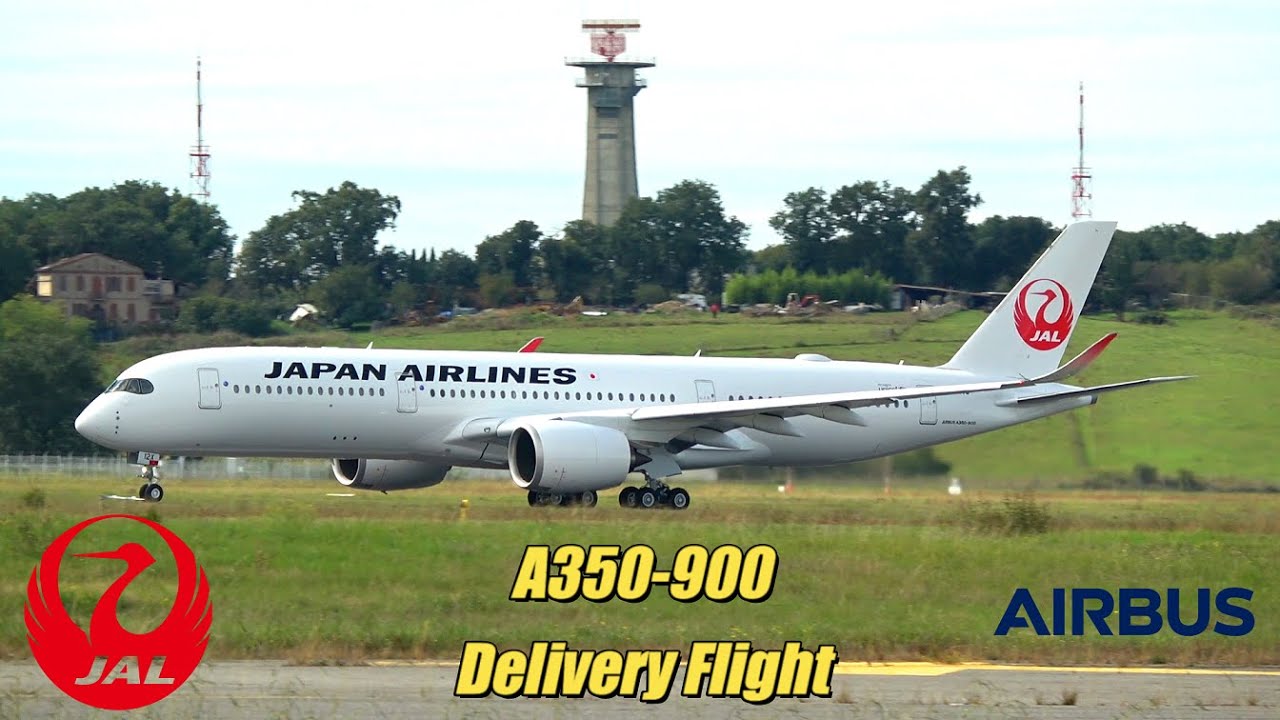 Japan Airlines A350-900 Delivery Flight from Airbus Factory with Wing Wave
