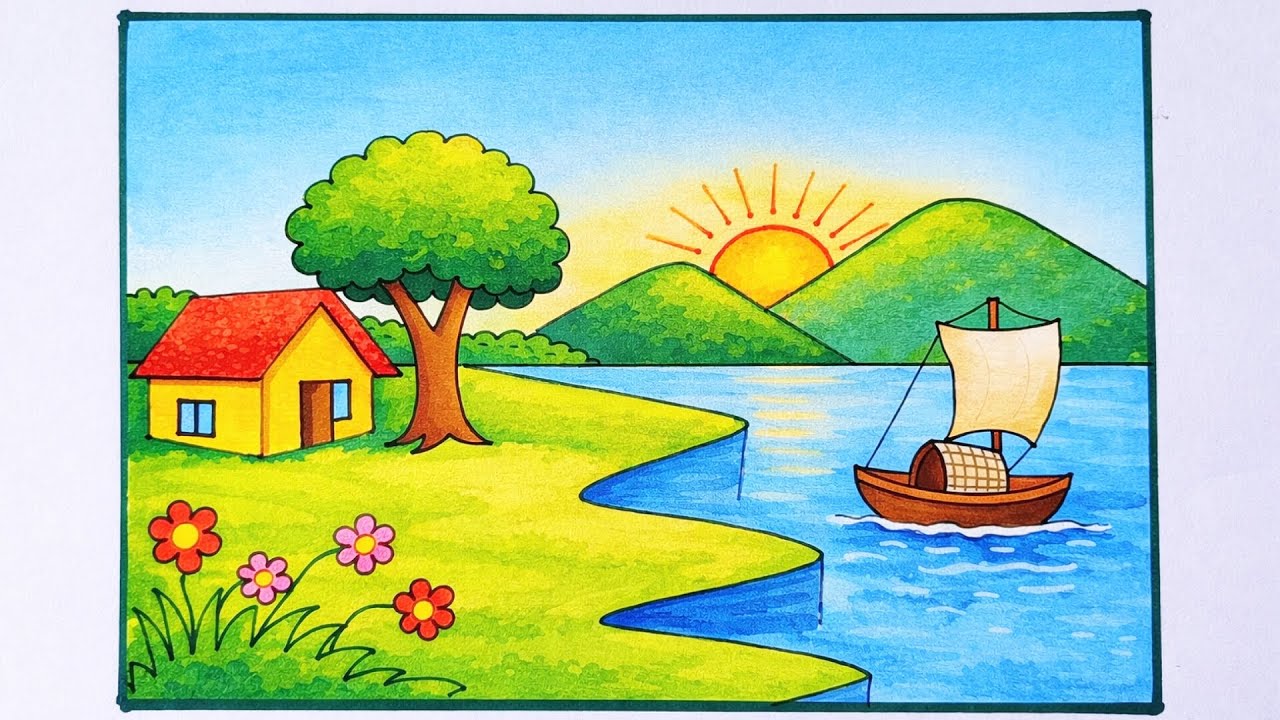 Beautiful Village Scenery Drawing and Painting | Step by Step Drawing with Pencil