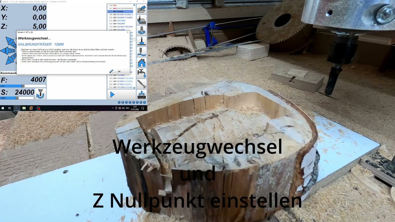 Estlcam 3D fräsen: Flasche aus Holz – Einstellungen & Frässtart
