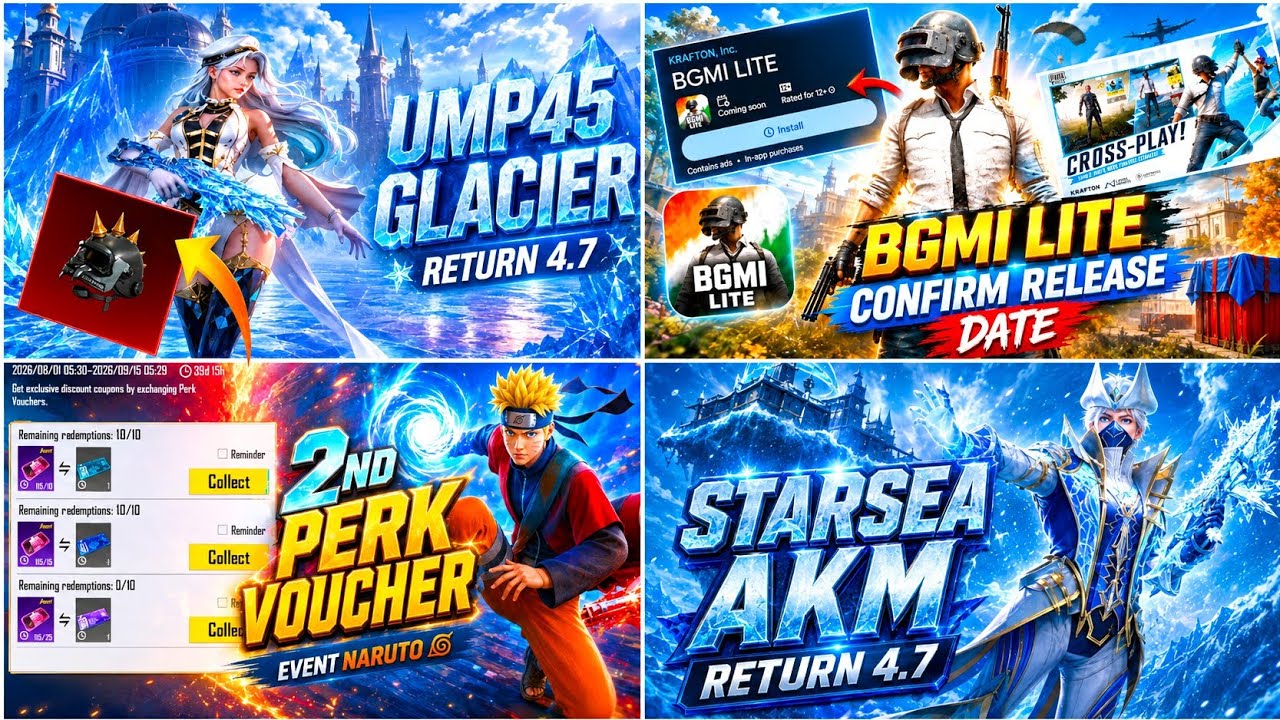 Ump45 Glacier Return 🤩 |  Bgmi Lite Release date | Naruto Perk Voucher Event | BGMI/PUBG 4.6 UPDATE 