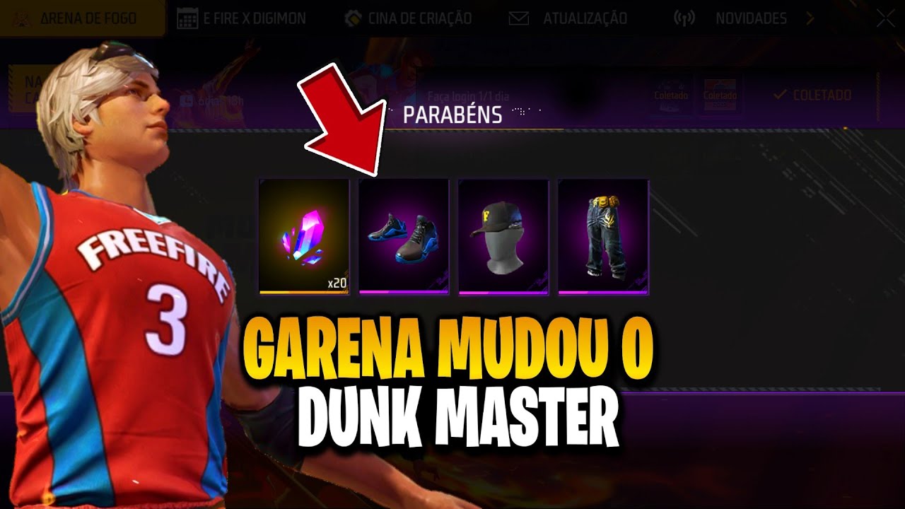 URGENTE! GARENA MUDOU O SAPATO DO DUNK MASTER E CHAPÉU DO SEGUNDO PASSE NO FREE FIRE