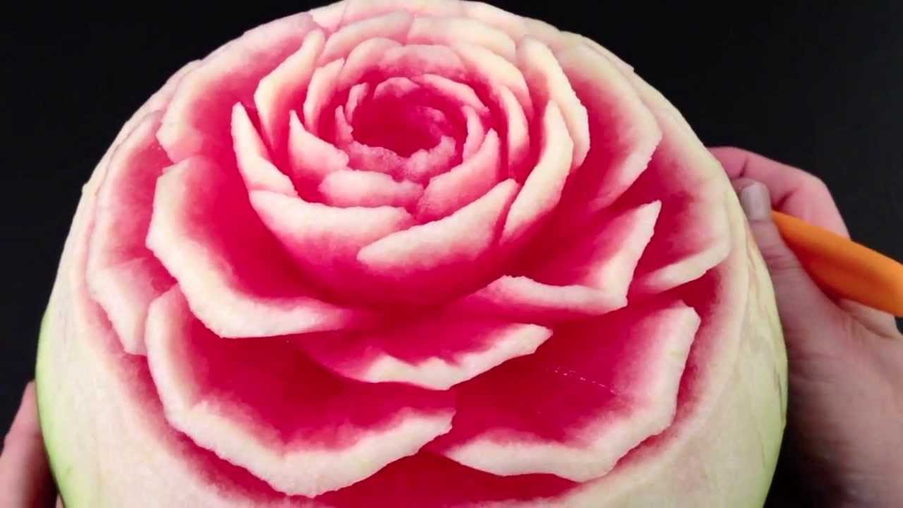 Beautiful Rose Flower Watermelon - Advanced Lesson 9 By Mutita Art Of Fruit Vegetable Carving
