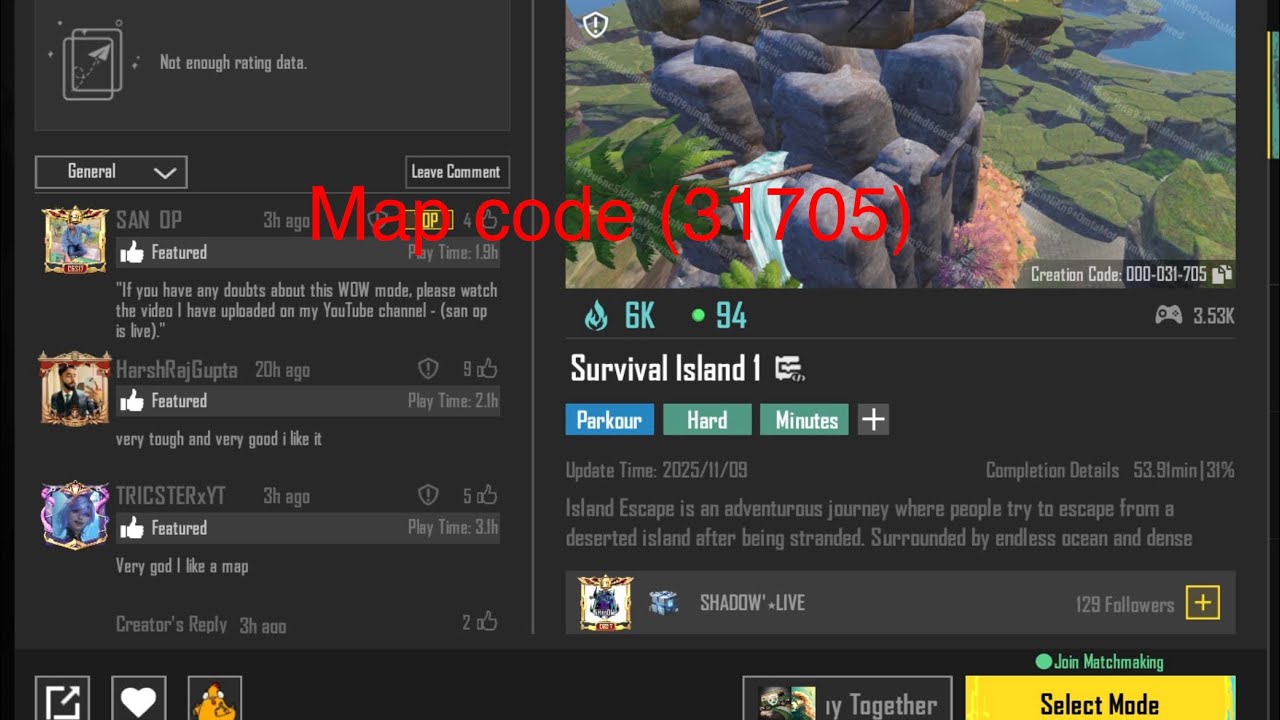 Bgmi Survival IsIand 1 Full Complete Wow mode Map Code(31705)