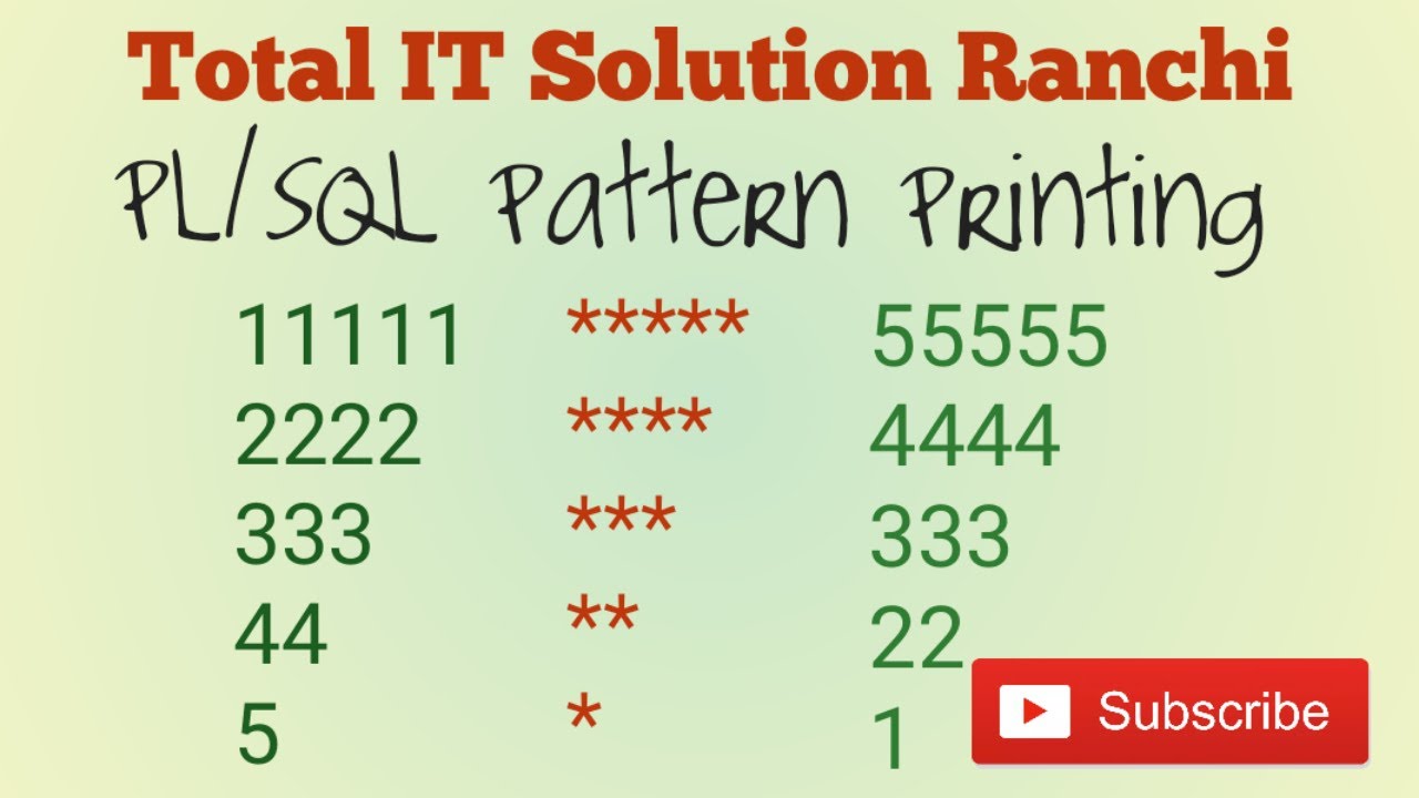 PL/SQL Pattern Printing | PL/SQL Program to print upper array pattern | Three pattern in one program