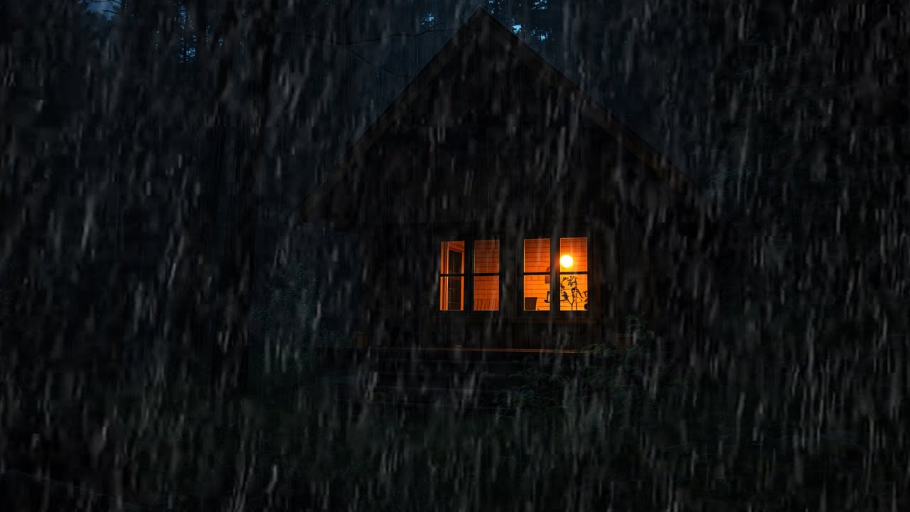 Heavy Rain Sounds at Forest Cabin – Sleep Deeply & Relax All Night