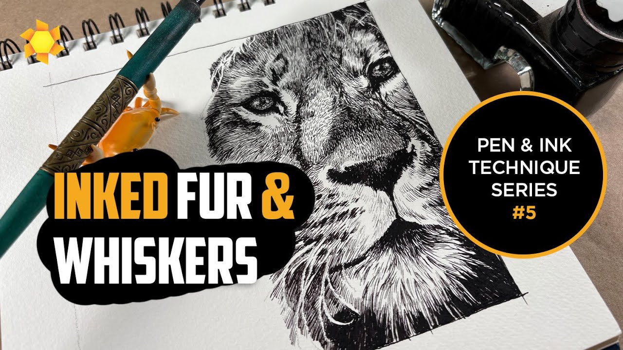 How to draw fur & white whiskers in black ink (speed + realtime drawing)