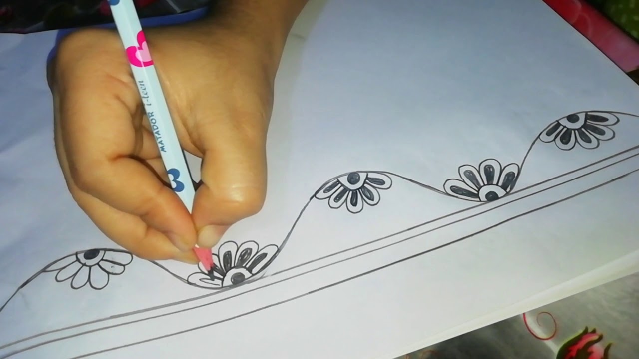 How to draw an easy saree border design # 5 শাড়ীর পার ডিজাইন -৫