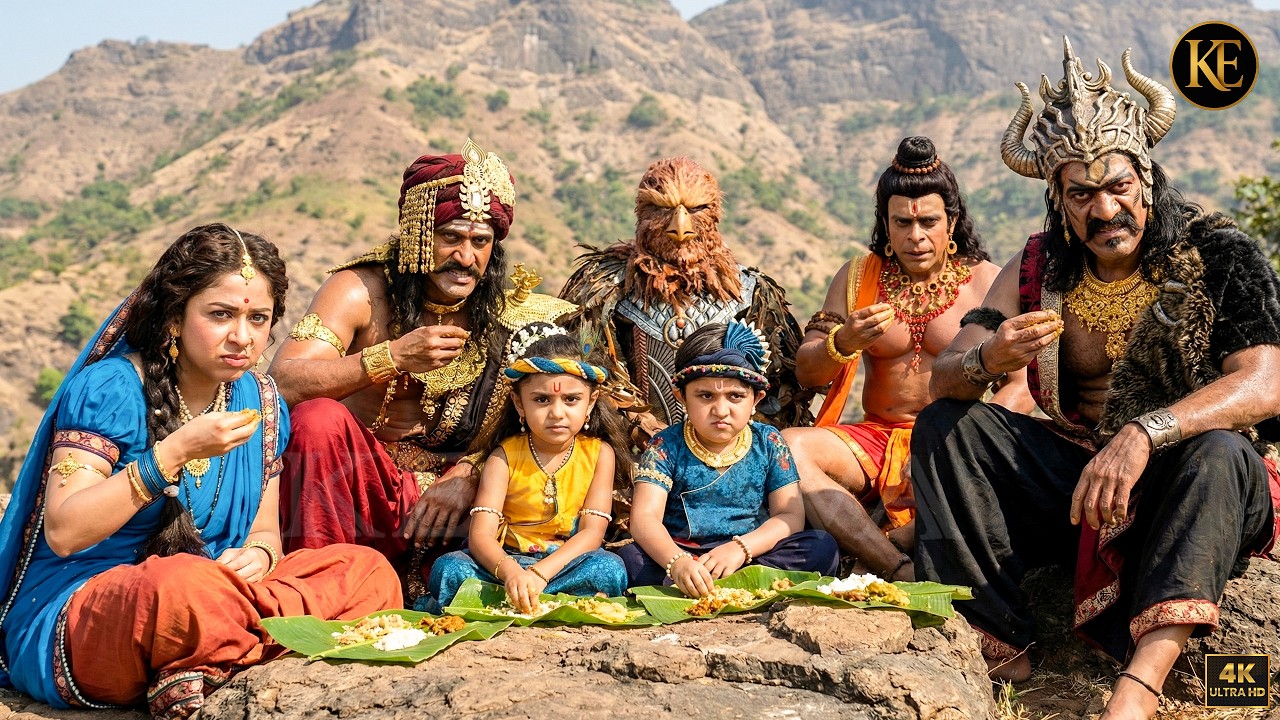 पहाड़ पर बाल कान्हा के साथ देव और असुर बैठे एक साथ भोजन करने || YMKN || Shree Krishan leela