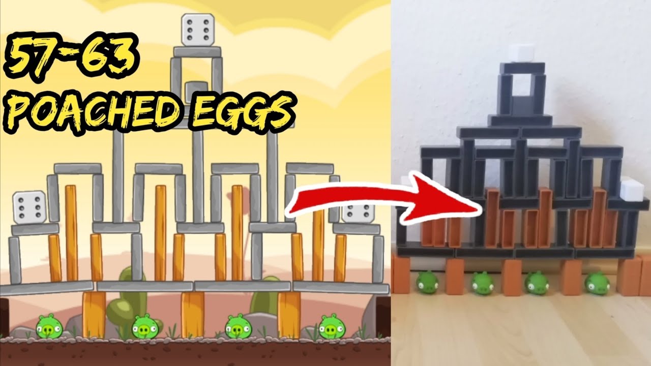 Recreating Angry Birds Classic Level with Mattel. Poached Eggs 57-63. Part 9.