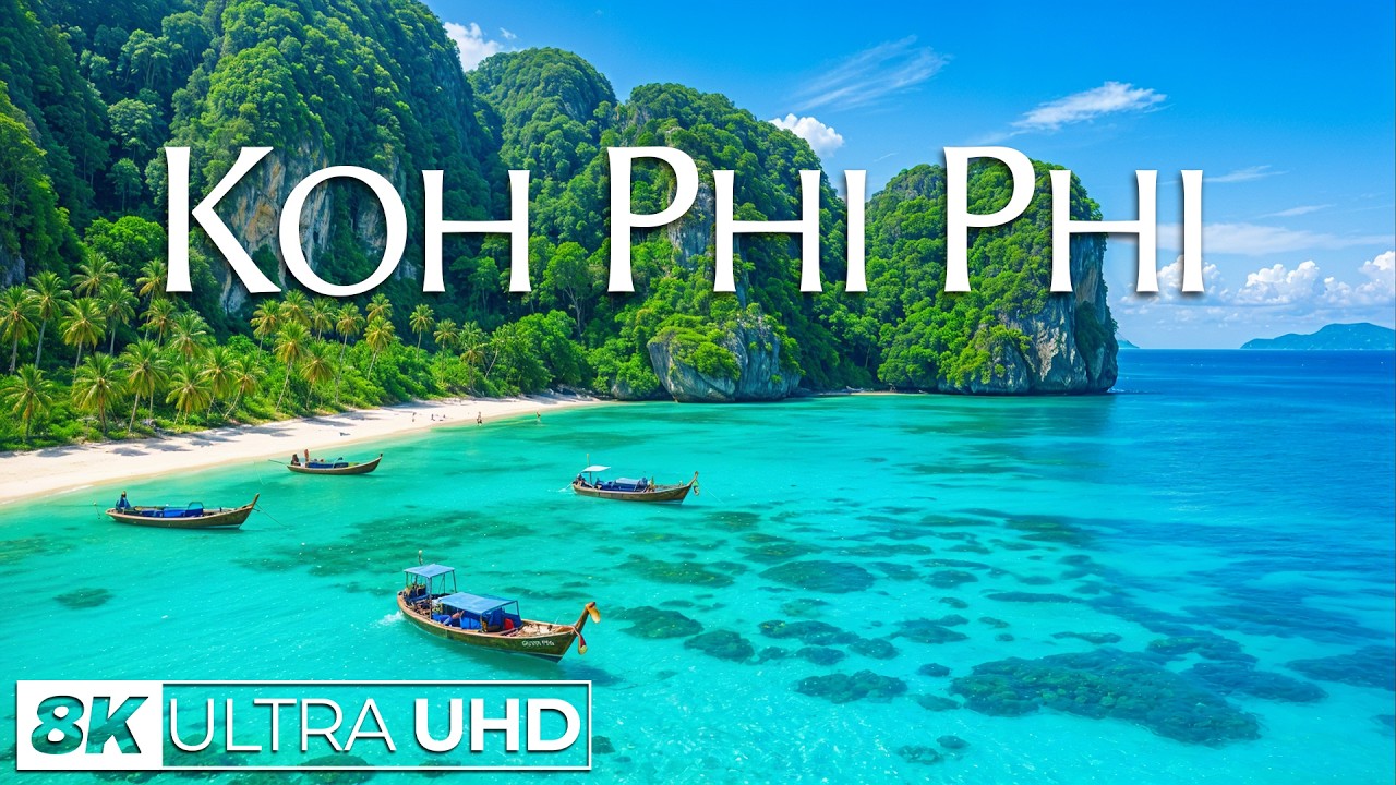 Koh Phi Phi 8K UHD | Turquoise Bays & Limestone Cliffs – Gentle Waves & Island Serenity