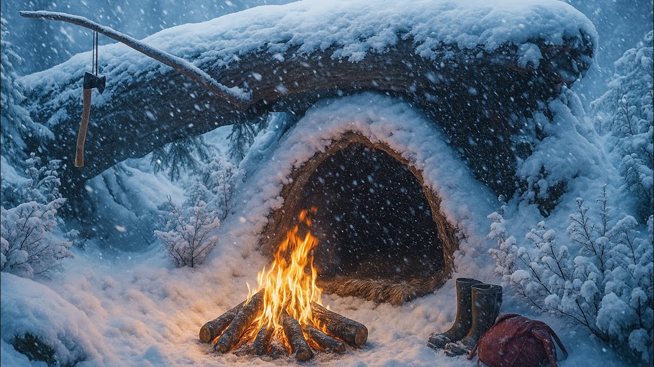 No Tent Winter Camping in Heavy Snowstorm | 48 Hours Extreme Off-Grid Winter Life -15°C